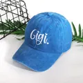 Washed blue cotton baseball cap featuring white Gigi embroidery with a red heart accent - Adjustable / Blue