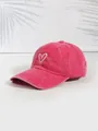 Breathable rose red washed cotton baseball cap with white heart embroidery - One Size / Rose Red