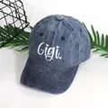 Vintage washed dark grey-blue cotton baseball cap with white Gigi heart embroidery - Adjustable / Navy Blue