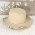 Outdoor sun protection bucket hat in beige cotton fabric with stitching details - One Size / Off White