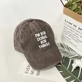 Washed charcoal gray cotton baseball cap with white I'M BOB slogan embroidery - One Size / Brown