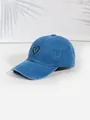 Washed blue baseball cap featuring black heart embroidery and soft cotton texture - One Size / Blue