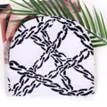 White knitted beanie with black chain pattern design for winter outdoor fashion - One Size / White