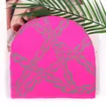 Neon pink knit beanie with gray interlocking chain pattern in a stylish flat lay - One Size / Deep Pink