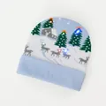 Blue and white knitted Christmas hat with deer patterns and colorful LED lights - One Size / Light Blue