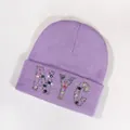 Light purple knitted beanie hat with colorful NYC rhinestone design on the folded brim - Light Purple