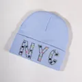 Light blue knit beanie with colorful NYC rhinestone embellishment for winter - Light Blue