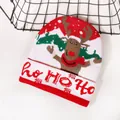 Christmas knit hat with reindeer pattern and Ho Ho Ho text on a white background - Red