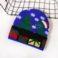 Royal blue Christmas knitted hat with festive dinosaur pattern and holiday motifs - Blue