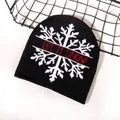 Black knit beanie with white snowflake and red 'LET IT SNOW' text for winter warmth - LET IT SNOW / Large Snowflake