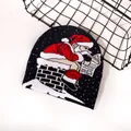 Dark blue knitted beanie featuring a Santa Claus jacquard pattern for Christmas style - Black Santa Chimney