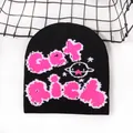 Berretto in maglia nero alla moda con testo jacquard GET RICH e motivi a stella - Taglia unica / Nero