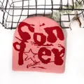 Pink and red jacquard knitted beanie featuring SOFREY lettering for winter warmth - One Size / Peach