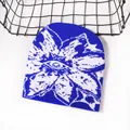 Street style jacquard knit beanie in royal blue and white with eye motif design - One Size / Dark Blue