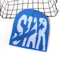 Bonnet en tricot bleu et bleu clair avec lettrage STAR jacquard et motif pixel - Bleu Saphir