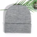 Classic light grey acrylic knit beanie with folded cuff shown with natural palm leaf props - Light Heather Grey