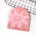 Street style jacquard knit beanie in vintage purple with pink geometric pattern - One Size / Peach