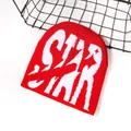 Bonnet en tricot rouge avec motif jacquard STAR blanc au style urbain tendance - Rouge