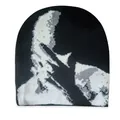 Stylish black and white jacquard knit beanie featuring an abstract pop art face pattern - Black (Portrait Jacquard Style)