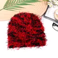 Fuzzy camouflage knit beanie in red and black color contrast for autumn and winter warmth - One Size / Black Red