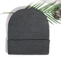 Dark grey cuffed knit beanie hat made of soft acrylic for winter outdoor activities - Deep Heather Grey