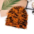 Fuzzy camouflage knit beanie in orange and black with long tassel texture for winter warmth - One Size / Black Orange