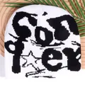 Streetwear knitted beanie with black and white graffiti letters and star patterns - One Size / White