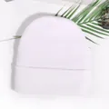 Classic white cuffed knit beanie hat made of soft acrylic for autumn and winter warmth - White