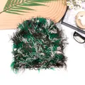 Camouflage knit beanie with forest green and brown fringe texture for couples - One Size / Dark Green
