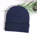 Classic dark blue knitted beanie with folded cuff for autumn and winter warmth - Navy Blue