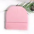 Solid light pink knitted beanie hat with wide cuff and minimalist winter style design - Light Pink