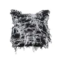 Black and white shaggy knit beanie with cat ears in a distressed street style - One Size / Black and White