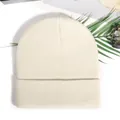 Minimalist elastic knit beanie in cream beige with classic wide folded cuff style - Beige