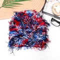 Winter knit beanie with red, blue, and white camouflage tassel fringe texture - One Size / Black Blue Red