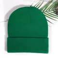 Neon green knitted beanie with folded cuff, winter stylish plain acrylic hat for couple - Verdant