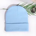 Light blue acrylic knit beanie with ribbed cuff for couples in a minimalist style - Light Blue