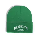 Green knit beanie with Brooklyn 1898 New York embroidery and folded cuff style - One Size / Verdant
