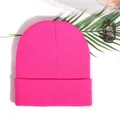 Vibrant hot pink ribbed knit beanie hat with wide fold-up cuff for autumn and winter - Deep Pink