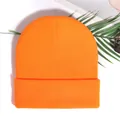 Bright orange knit beanie with wide folded cuff for men and women in winter - Orange