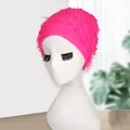 Hot pink fluffy camouflage knit beanie for women with fuzzy texture and warm winter design - One Size / Bright Pink