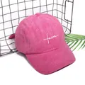 Pink corduroy baseball cap with white faith embroidery and adjustable soft top crown - One Size / Rose Red