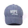 Vintage washed denim baseball cap in grey blue with NOPE not today printed slogan - Navy Blue