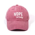 Vintage washed red baseball cap featuring white NOPE not today embroidery on cotton fabric - Burgundy