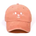 Vintage washed cotton baseball cap in coral orange with cute cartoon animal embroidery - Orange