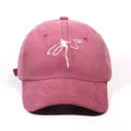 Washed cotton baseball cap in vintage red featuring a white dragonfly print for unisex - Burgundy