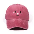 Deep red washed denim baseball cap featuring cute minimalist cartoon face embroidery - Burgundy