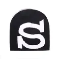 Knitted black beanie featuring a bold white letter S woven pattern on a minimalist design - One Size / Black