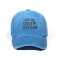 Gewaschene blaue Denim-Baseballcap mit dem Aufdruck ASK ME auf der Vorderseite - Einheitsgröße / Blau
