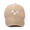 Khaki washed cotton baseball cap featuring a cute cartoon embroidery of a groundhog face - Khaki