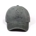 Washed denim baseball cap featuring a cute French Bulldog print in charcoal grey finish - Dark Green